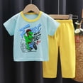thumbnail image 2 of KPOPLK Toddler Boys Clothes Kids Cotton Clothing Fun Cool Summer Short Sleeve Tee Top Outfit Wear in Night 2 Piece Set Size 6-12 Months,Light Blue, 2 of 5