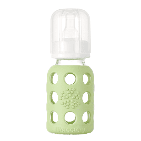 Lifefactory Glass Baby Bottle with Nipple and Protective Sleeve, Spring Green, 0-3M, Stage 1, 4 Oz