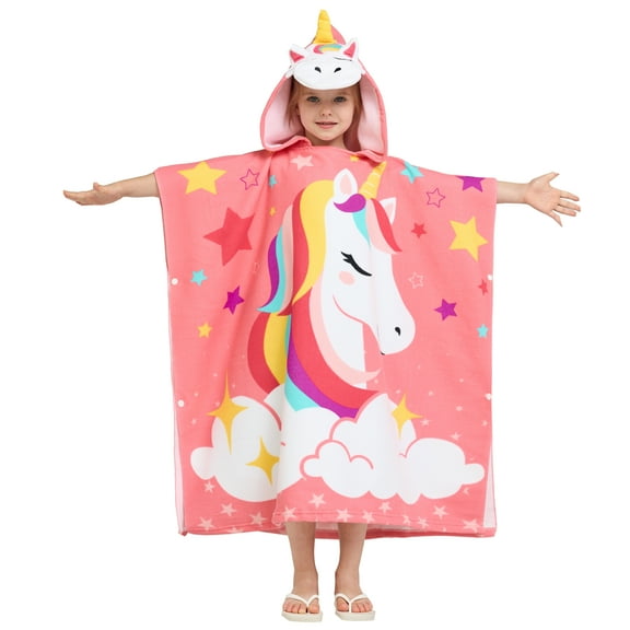 Joyfy Kids Beach Towels with Hood Ages 3-10,30"x30" for Beach Pool,Unicorn Bath Towel Poncho Absorbent Quick Dry Soft Microfiber
