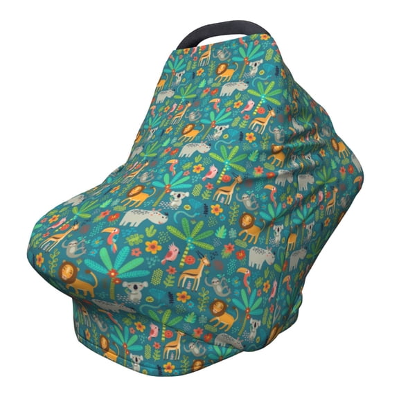 Fotbe Jungle Animals Pattern Car Seat Covers for Babies, Nursing Breastfeeding Cover Infant Carseat Canopy, Soft Stretchy Carrier Cover
