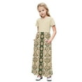 thumbnail image 2 of SGFCWSX Girls Short Sleeve Maxi Dress Kids Print Crewneck Summer A-Line Dress with Pockets for Casual Wear Beige Size 11-12 Years, 2 of 8