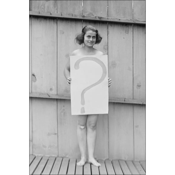 24"x36" Gallery Poster, unclothed woman Washington, D.C. with question mark sign 1920