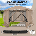 thumbnail image 4 of SANOPY 12'x12' Pop up Gazebo with Starry Sky Covered Gazebo 6-Sided Mosquito Netting and Sidewalls Pop up Screen Gazebo Tent Camping Gazebo Instant Shelter for Deck and Lawns, Khaki, 4 of 12