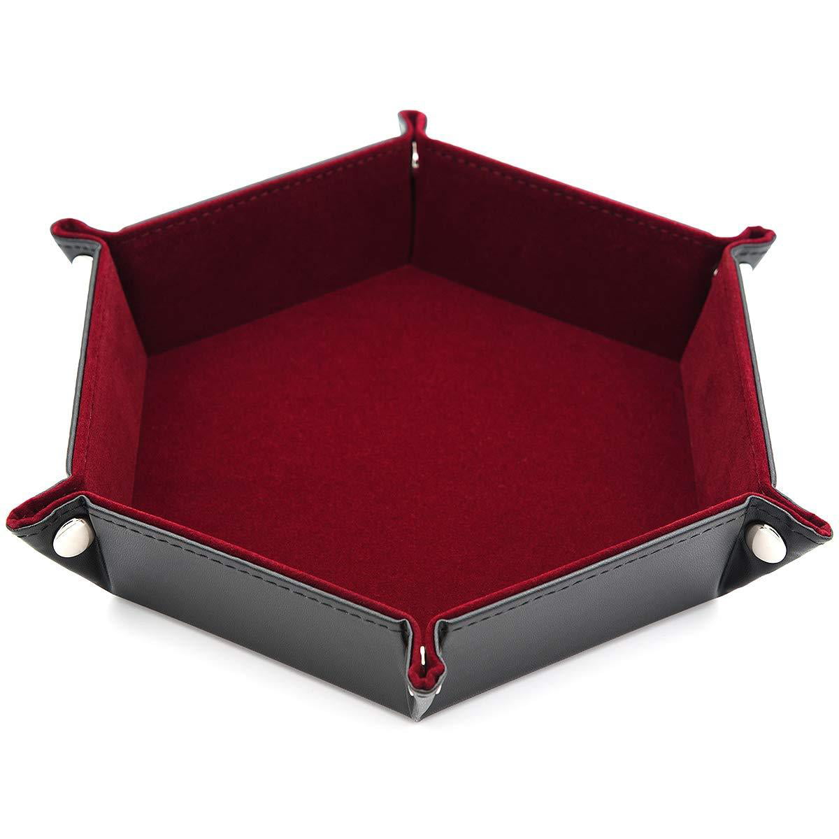 Dice Folding Hexagon Tray w/Red Velvet Rolling for DND Dice Games and Candy Hold