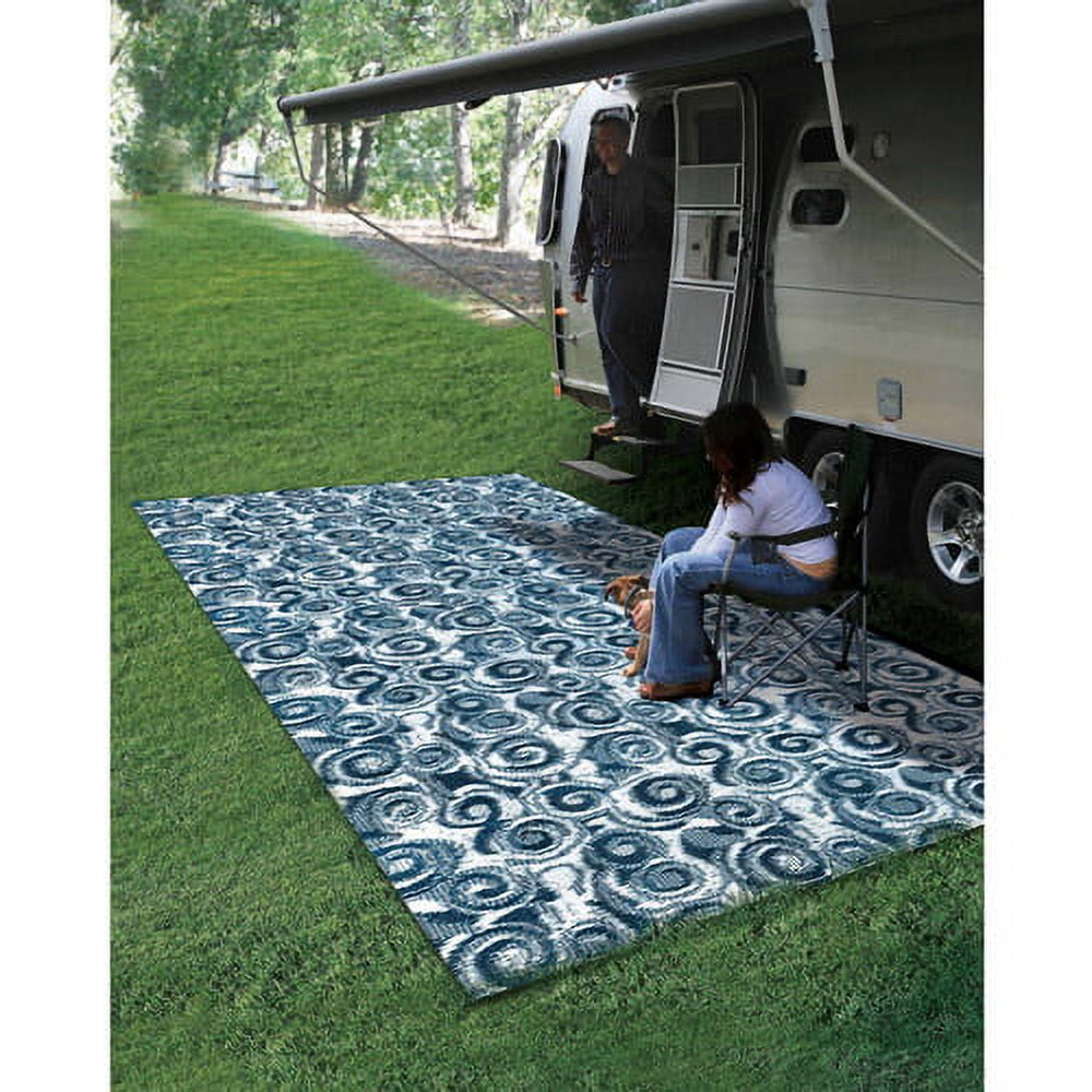 Camco  8' x 16' Reversible RV Outdoor Mat, Perfect Outdoor Accessory for RVing, Camping, Picnicking, and the Beach - Blue Swirl (42841)