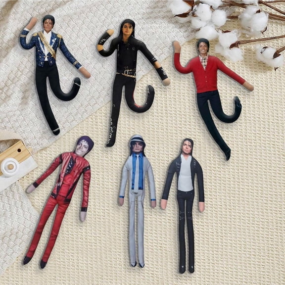 11" Michael Plush Figure Set, Bendable Flexible Internal Wire Frame Poseable Stuffed Doll, Ugly Cute Pillow-Style Plush Toy, Iconic Stage Look Collectible Gift for MJ Fans