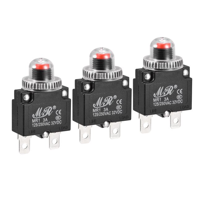 Unique Bargains Circuit Overload Protector 3A AC125/250V DC32V Push Button Thermal Circuit Breaker with Waterproof Caps 3pcs