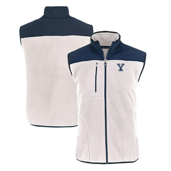 Men's Cutter & Buck  Oatmeal Yale Bulldogs Cascade Eco Sherpa Fleece Full-Zip Vest