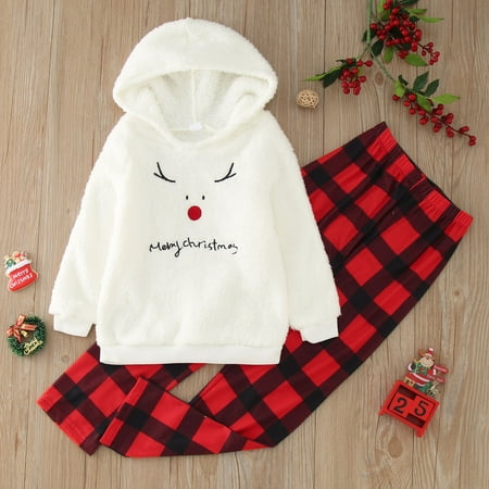 

Christmas Kids Print Plush Tops And Pants Family Clothes Pajamas