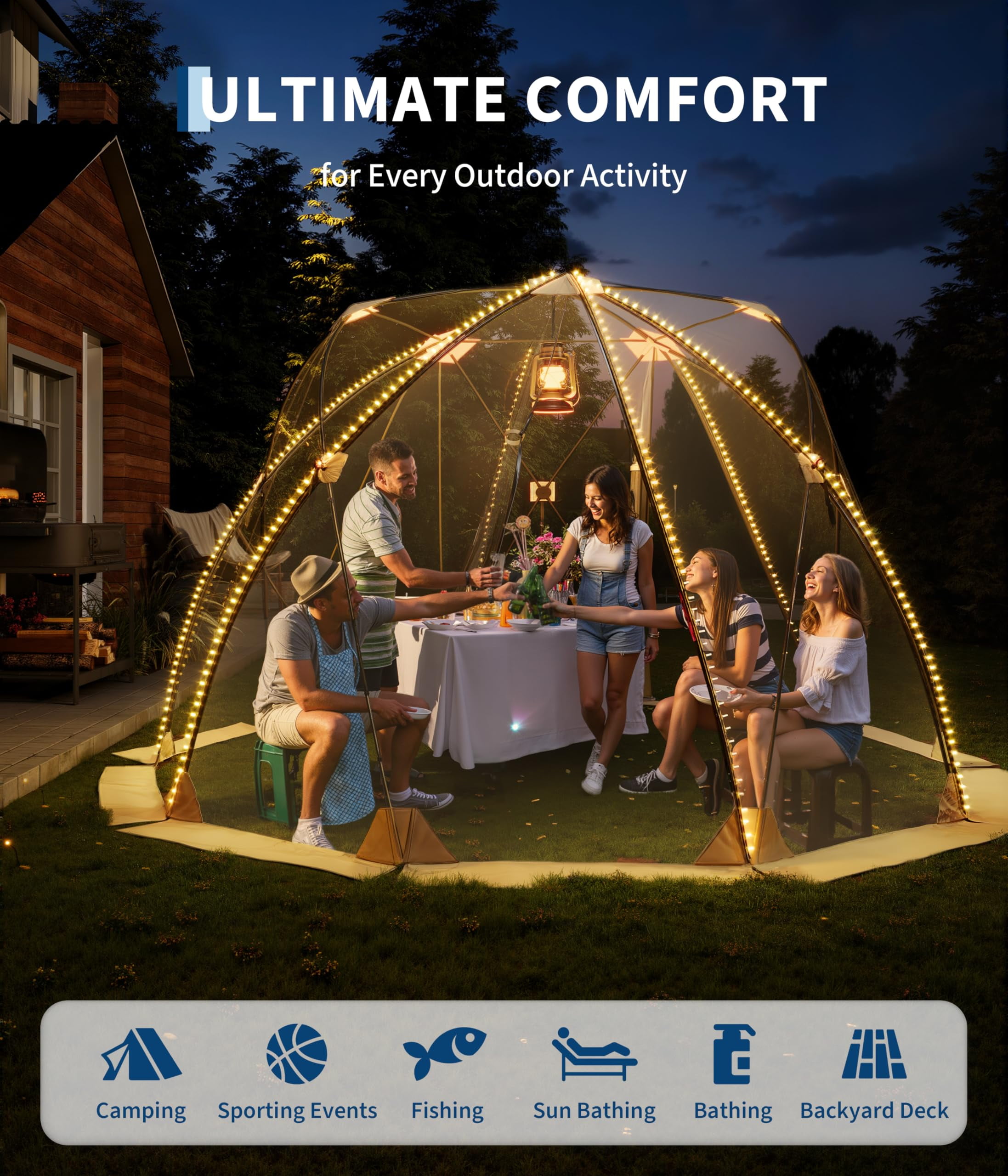 Mescukay 10x10 ft Pop Up Bubble Tent, 4-6 Person Camping Shelter, 540° Fully Transparent, Weather-Resistant Bubble Dome, Portable Design for Outdoor Activities, Sports Events, Fishing