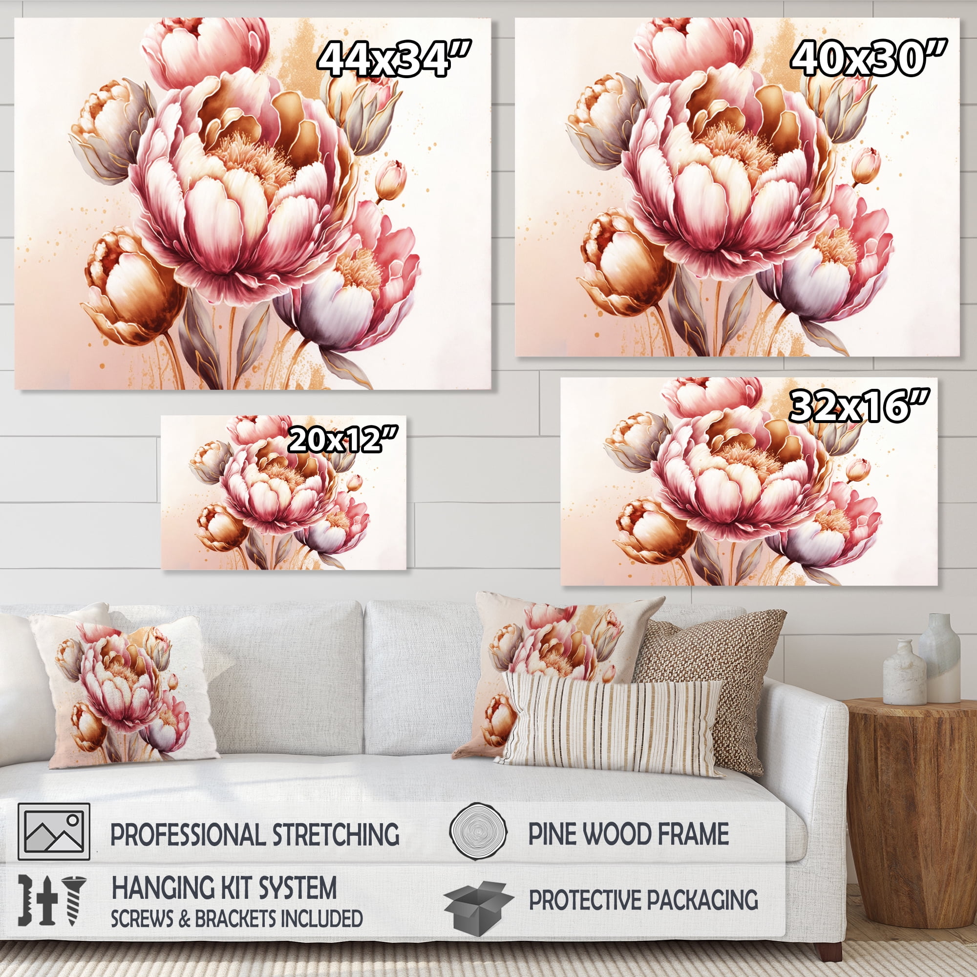 Designart Pink And Gold Tulips Canvas Wall Art