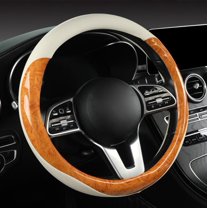 15 Inch Wood Grain Steering Wheel Cover for Women Men Anti-Slip Odorless Comfortable Four Seasons Universal Car Wheel Cover Protector, Yellow