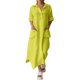 thumbnail image 1 of Vestido midi de lino para mujer - Cuello con solapa, bolsillos - Corte holgado - Informal/Trabajo - Color liso - S-XXXXXL, 1 of 5