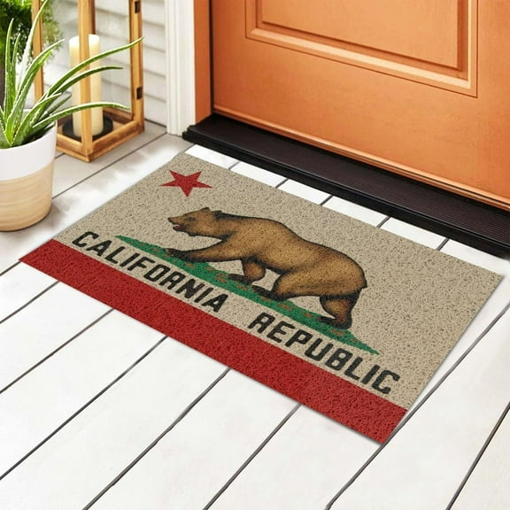 Welcome Doormat California Republic Brown Bear Flag Sign Indoor Outdoor Entrance Door Mat Bath Rug Patio Garage Garden Kitchen Door Mats Porch Mats Home Decor 30 x18 Inch