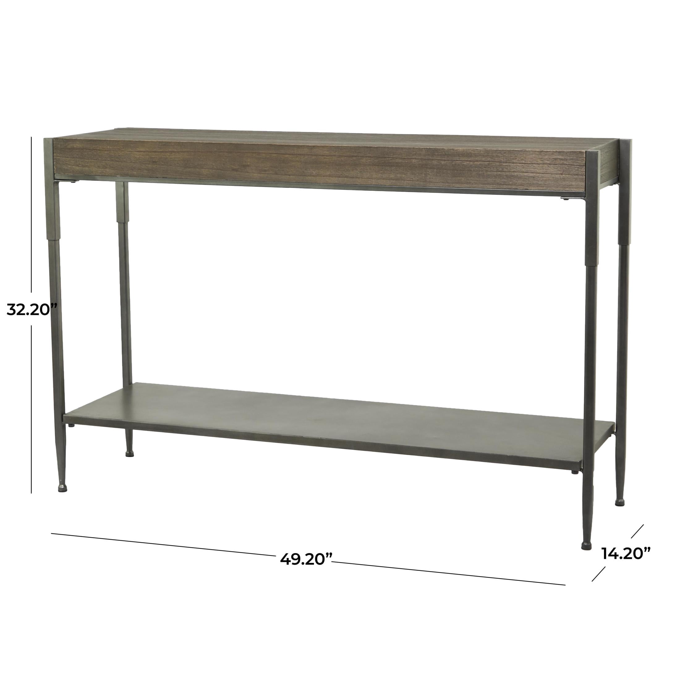DecMode 49" x 32" Gray Metal Shelf Console Table with Brown Wooden Top, 1-Piece