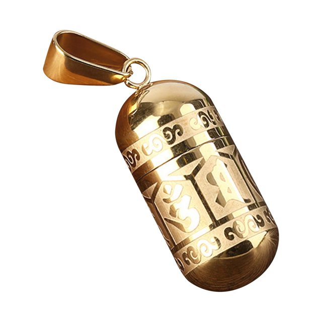 jifeng Locket Pendant , Mini Cylinder Keepsake Pendant, Engraved Locket, Titanium Steel Gold