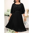thumbnail image 4 of Black Plus Size Elegant Party Rhinestone Embellished Dress With Cap Sleeves And Belted Waist, 4 of 8