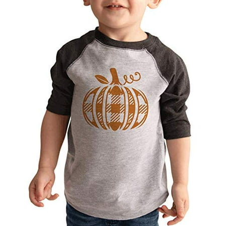 

7 ate 9 Apparel Kids Orange Plaid Pumpkin Raglan Grey