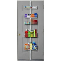Carbon Steel Pantry Organizer Heavy Duty Hanging Over the Door Storage Rack, 5 Wire Baskets, Kitchen Closet Organization - White 240077E