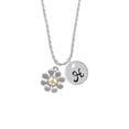 thumbnail image 2 of Delight Jewelry Two-tone Large Daisy with Peace Sign Silvertone Script Initial Disc - H - Charm Necklace, 20"+3", 2 of 4