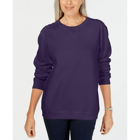Karen Scott Women's Petite Crewneck Fleece Sweatshirt Purple Size PL