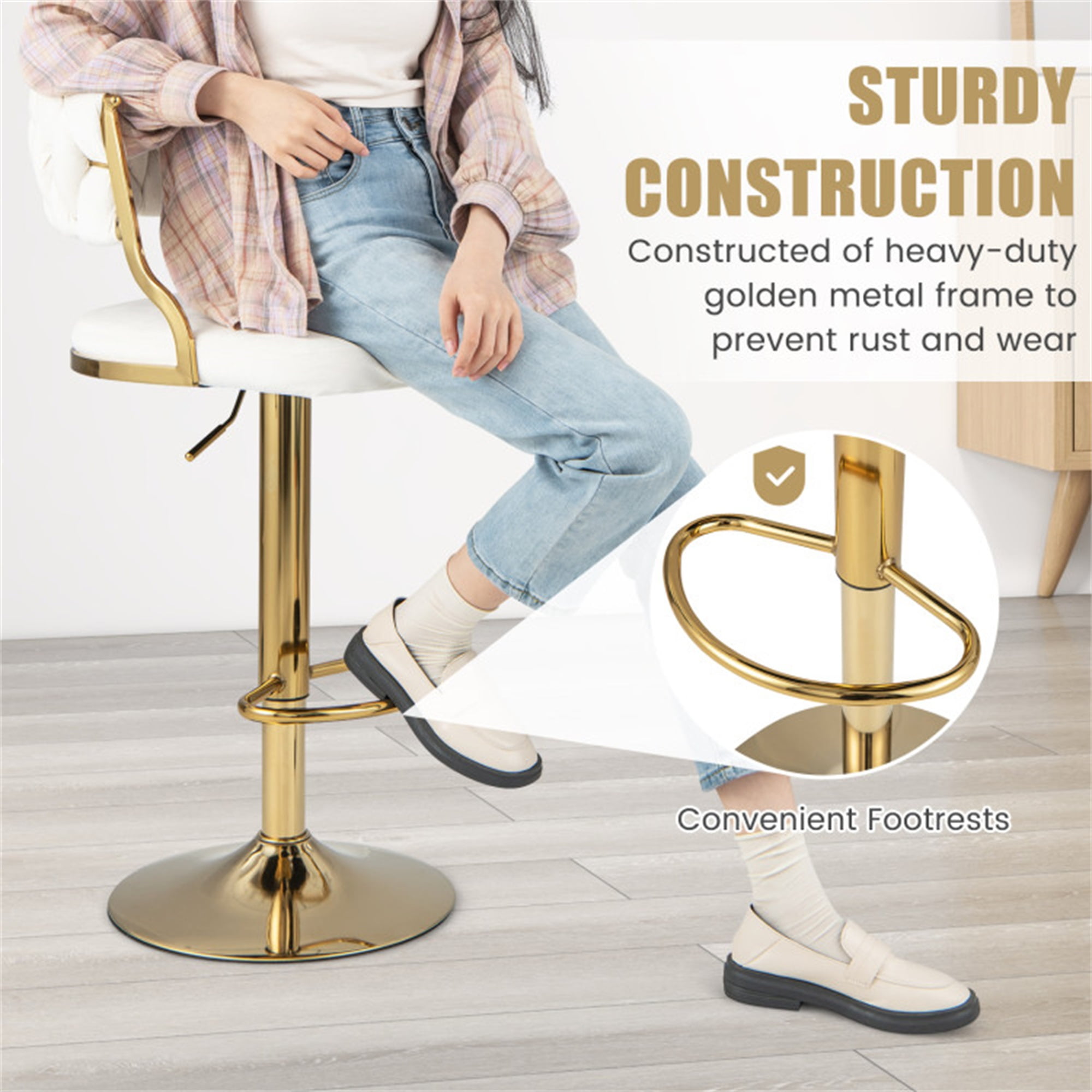 Demi Bonn Swivel Barstool with Woven Back Set of 2 for Kitchen Island Cafe Dining Chairs, White