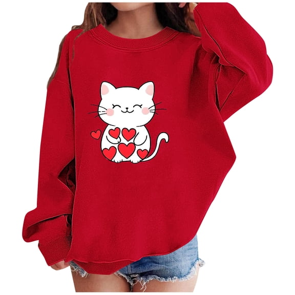 ATOGUTA Valentine's Day Fall Sweatshirts for Girls Cute Love Heart Graphic T-Shirt Casual Long Sleeve Tee Tops Size 1T-13, Red
