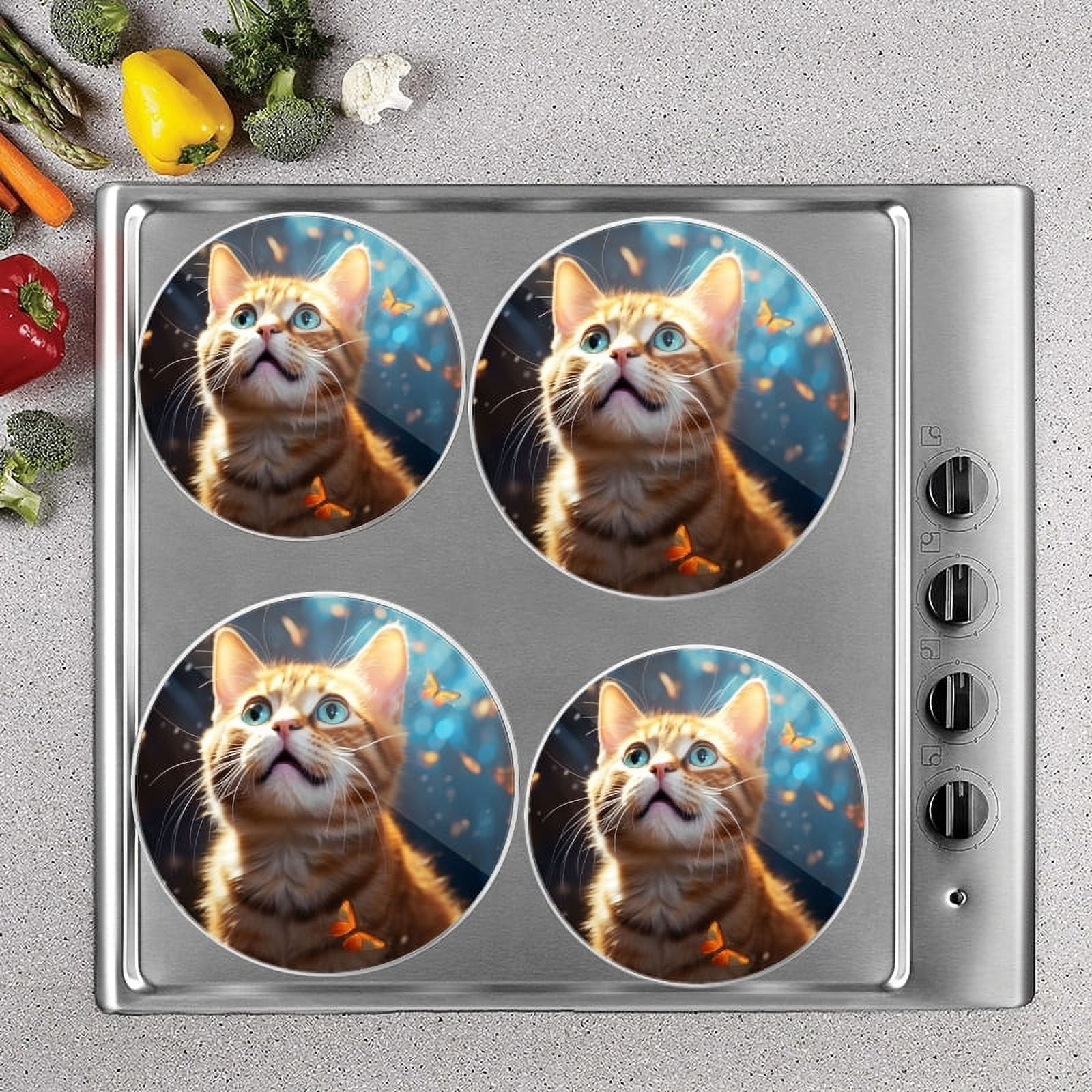 Bahomeck Electric Stove Burner Covers Set Of 4,Portrait Of Cute Ginger Cat With Blue Eyes Looking Up Metal Gas Stove Burner Covers,Protecting Gas Stoves,8 Inch And 10 Inch