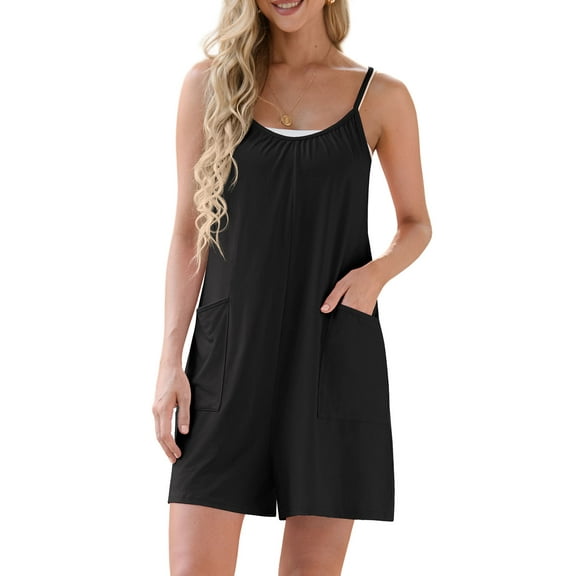 Cueply Womens Summer Sleeveless Rompers Shorts Overalls Adjustable Spaghetti Strap Loose Jumpsuit with Pockets