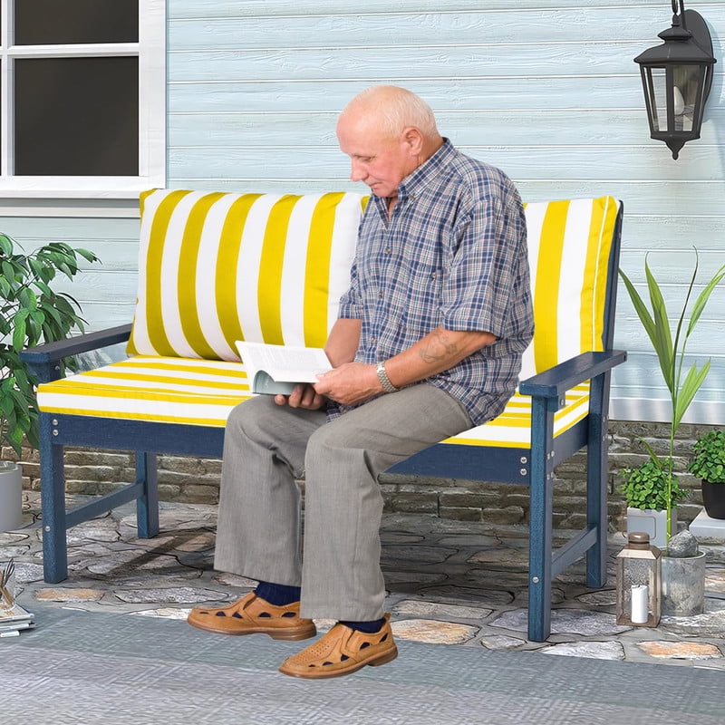 Outdoor Loveseat Cushion Set, Water Resistant chair cushion for patio furniture 48 x 24 inch, Outdoor Sofa replacement Cushions with Ties, Deep Seat Cushions（Bright yellow white）