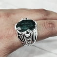 thumbnail image 4 of Emerald Corundum Mans Ring, Natural Emerald Corundum, May Birth Ring, Silver Jewelry, 925 Silver Ring, Gift, Heavy Mens Ring, Arabic Design, Ottoman Style Ring, Christmas, Turkey Mens Signet Ring, 4 of 5
