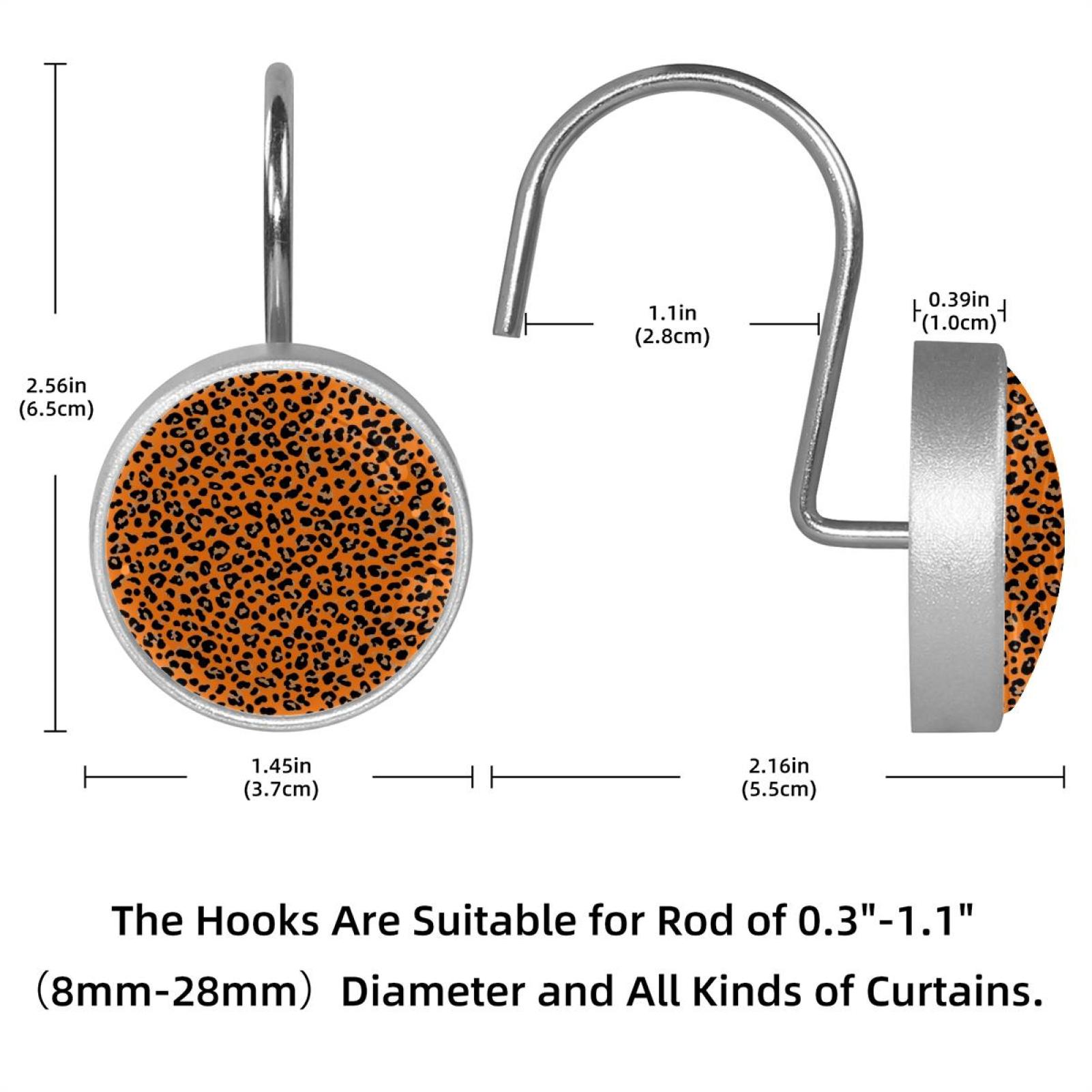 HemaKayy 12 Pcs Shower Curtain Hooks Bathroom Decorative Accessories Red Orange Leopard Pattern
