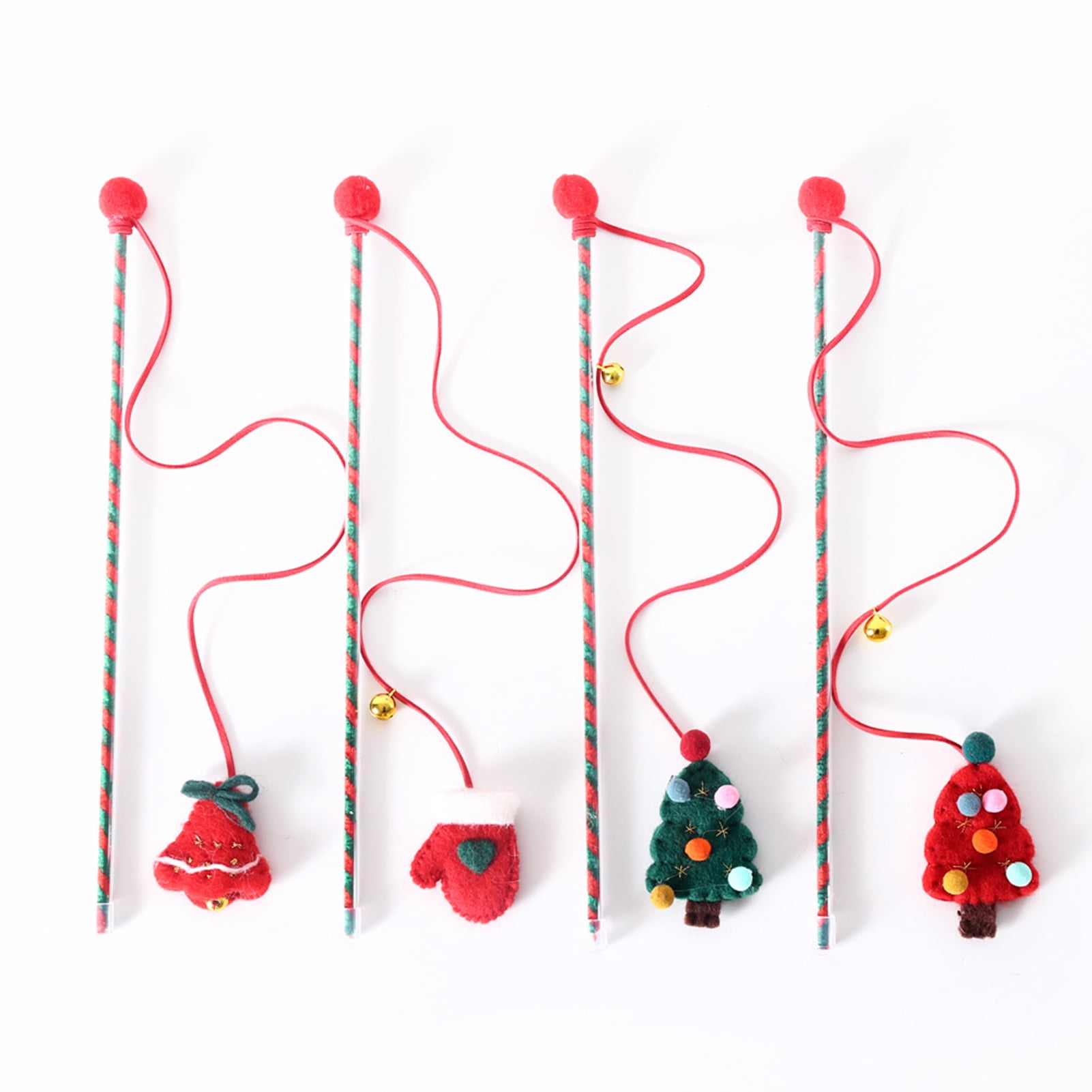 DOPI Cats Wand Toy Christmas Accessories Pet Interactive Soft Cats Teaser Rod Toy with Bell Cats Supplies