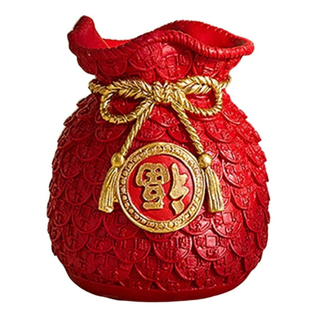 Jarrón de flores chino, maceta, forma de bolsa de dinero, decoraciones chinas de la suerte Feng rojo