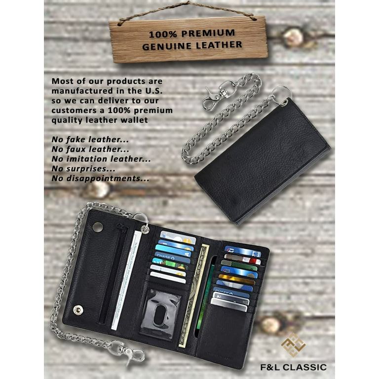 F&L CLASSIC RFID Blocking Mens Tri-fold biker Long Style Cowhide Leather Steel Chain Wallet,Black F&L CLASSIC RFID Blocking Mens Tri-fold biker Long Style Cowhide Leather Steel Chain Wallet,Black
