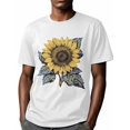 thumbnail image 6 of Watercolor Sunflower Men's T Shirts Yellow Floral T-Shirt for Men Crew Neck Tees Cotton Tops, White, S, 6 of 7