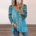 thumbnail image 1 of Blouse Décontractée à Col en V Imprimée Manches Longues pour Femmes, 1 of 6
