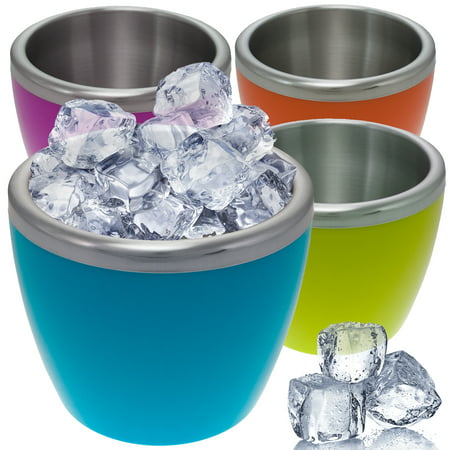 4 Mini Double Wall Stainless Steel Insulated Ice Bucket Pink Green Blue