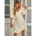 thumbnail image 3 of Women's Smocked Tie Back Ruffle Hem Dress Mini Length Surplice Neckline Flutter Sleeves Solid 100% polyester Casual, 3 of 8