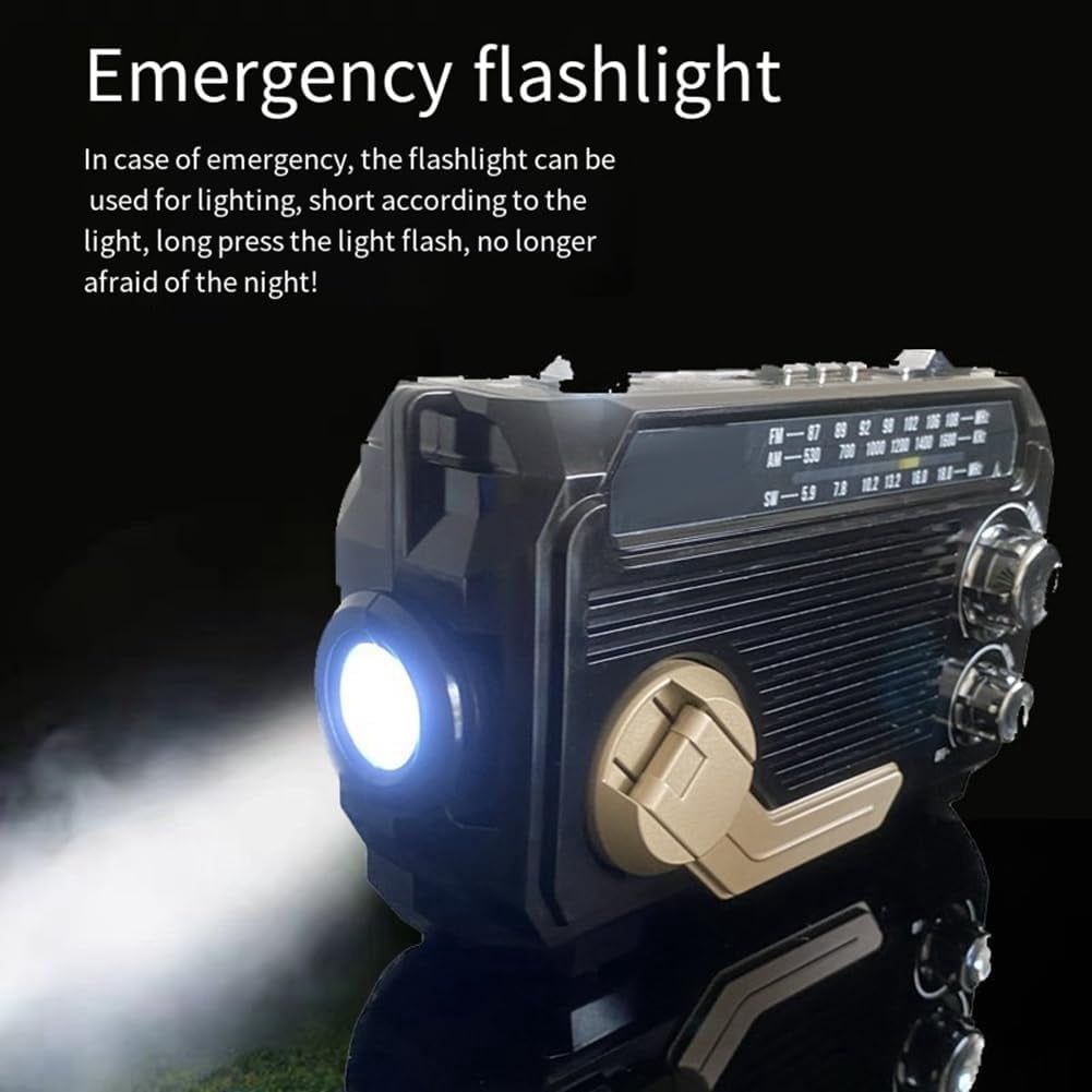 Portable Emergency Hand Crank Solar Radio With 3-band Am/fm/sw Radio & 3w Bluetooth 5.2 Speaker, Handcranked Charger for Camping, Hiking & Outdoor Survive Emergencies