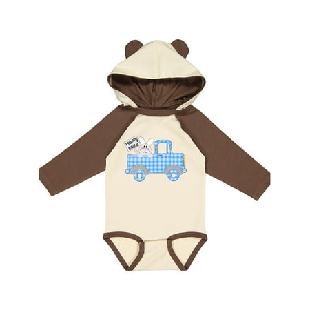 

Inktastic Happy Easter Cute Bunny in Blue Plaid Truck Gift Baby Boy or Baby Girl Long Sleeve Bodysuit