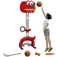 thumbnail image 2 of Qaba Kids Basketball Hoop, Adjustable Height 4.4-5 ft Basketball Goal 5 in 1 with Soccer, Golf, Ring Toss, Throw Ball Game Set, for Indoor Use, Red, 2 of 9