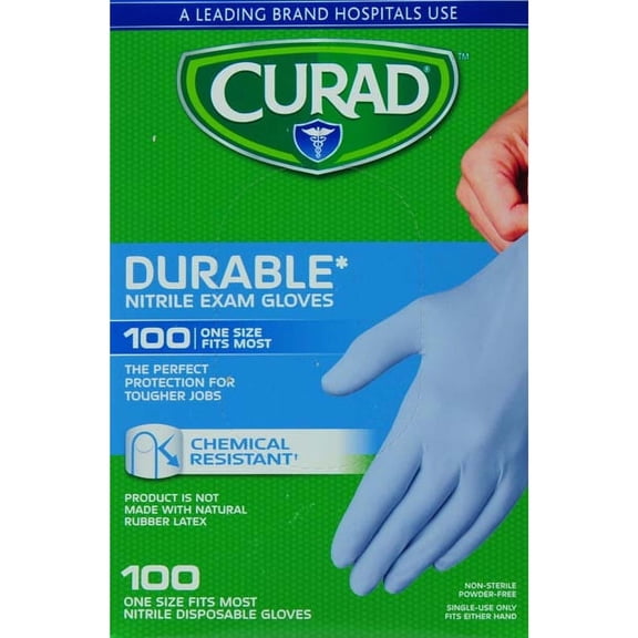 Curad Nitrile Powder-Free Exam Gloves, 100 Ct, Blue