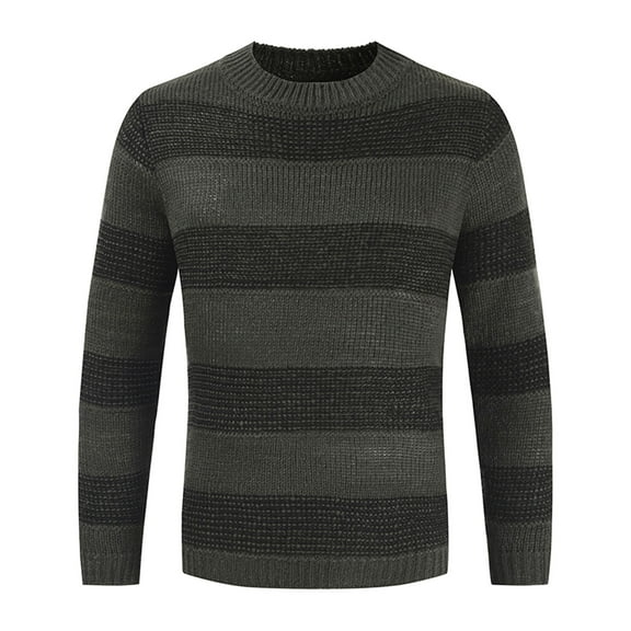 ZKCCNUK Autumn And Winter New Round Neck Color Matching Personality Trend Men's Striped Sweater