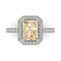 2.78 ct Emerald Cut Natural Morganite with Simulated Diamond Halo Accents 18K White Gold Womens Engagement Ring