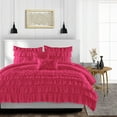 thumbnail image 1 of Duvet Cover 3 Piece Egyptian Cotton Cozy & Breathable 600 Thread Count Multi Ruffle Duvet Covers with Zipper Closure & Corner Ties Soft Comforter Cover (Oversized King, Hot Pink ), 1 of 4