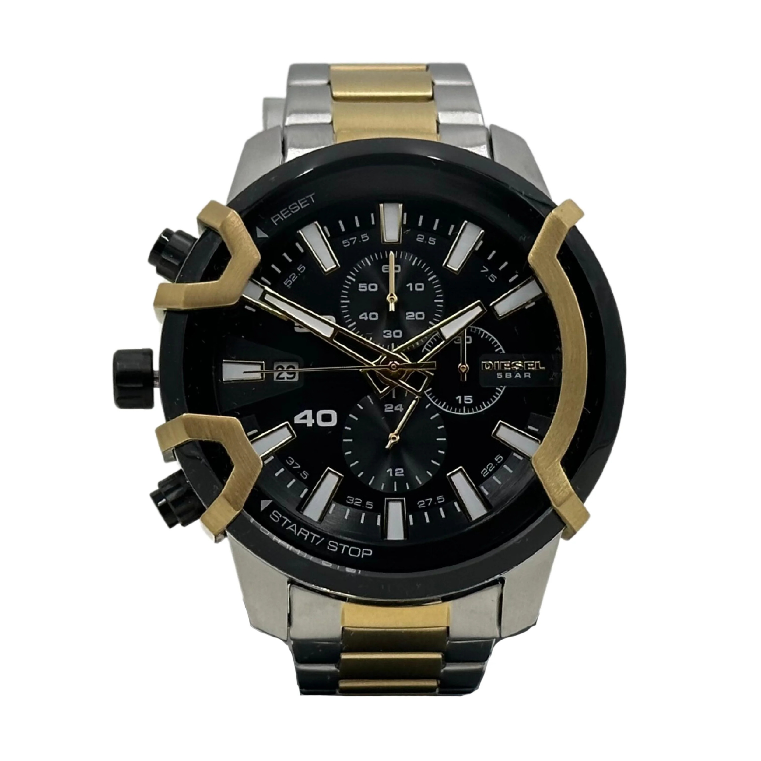 Diesel Men's DZ7350 Black Leather Quartz Watch, Stainless Steel