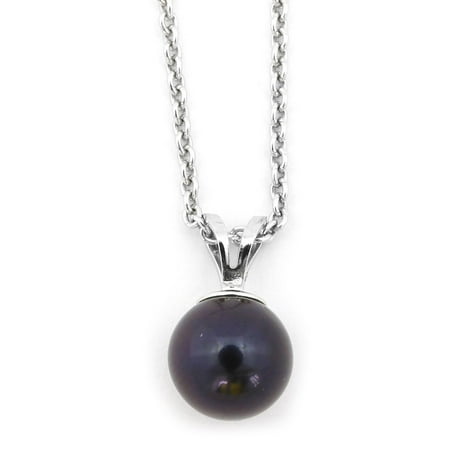 24 Necklace White Pearls - Sterling Silver 8mm Dyed Black Freshwater Cultured Pearl Necklace, 16