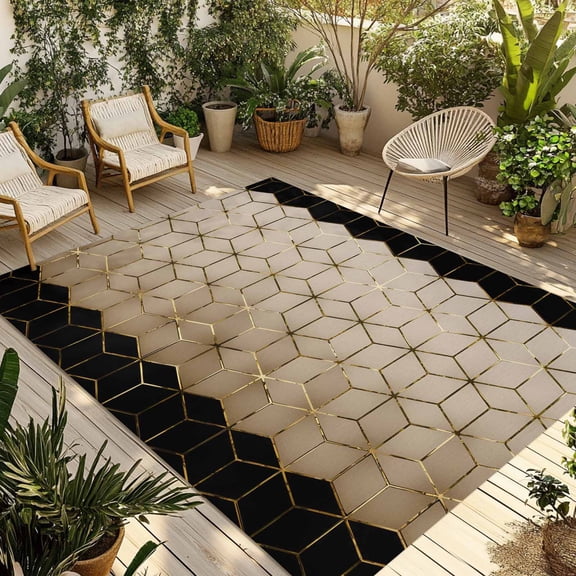 Brown Geometric Outdoor Rug for Patio/Deck/Porch, Non-Slip Large Area Rug 6 x 9 Ft, Modern Abstract Art Ombre Indoor Outdoor Rugs Washable Area Rugs, Reversible Camping Rug Carpet Runner