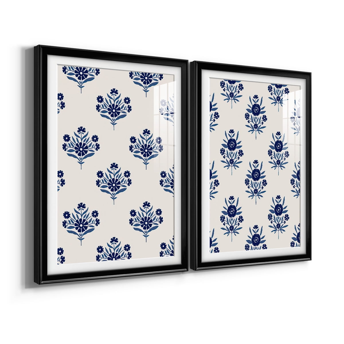 Wexford Home Indigo Bloom Pattern I Premium Framed Print, 18.5" x 24.5" - Ready to Hang, Black (Set of 2)